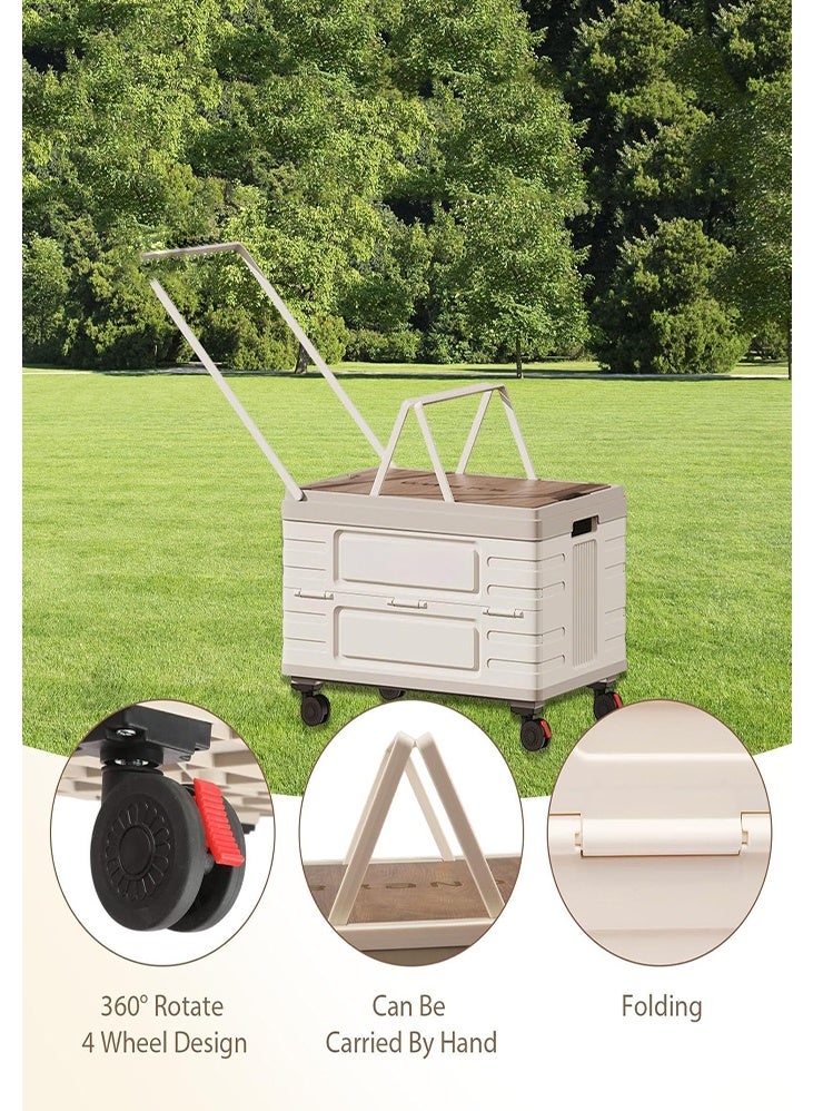 DMG TECH Foldable Utility Cart, Folding Wagon Cart Large Capacity Heavy Duty Cart, with Wooden Cover, Folding Organizer with Handles and 360° Swivel Wheels, Portable Storage Crate Containers - Image 5